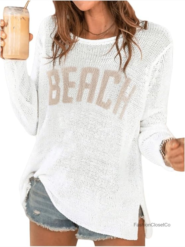 Women's Letter Print Long Sleeve Sweater Cover Up Pullover